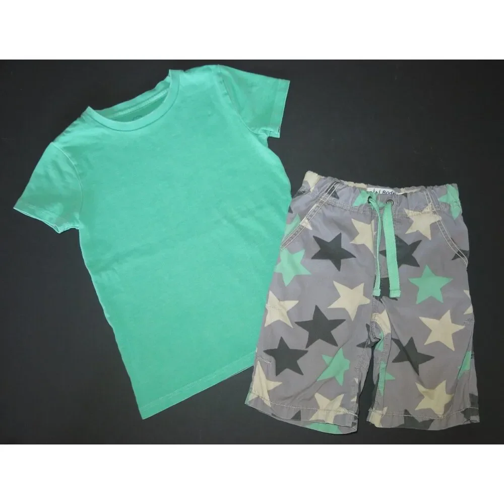 Mini Boden boys shorts 6 star print gray green black techno board pull on waist